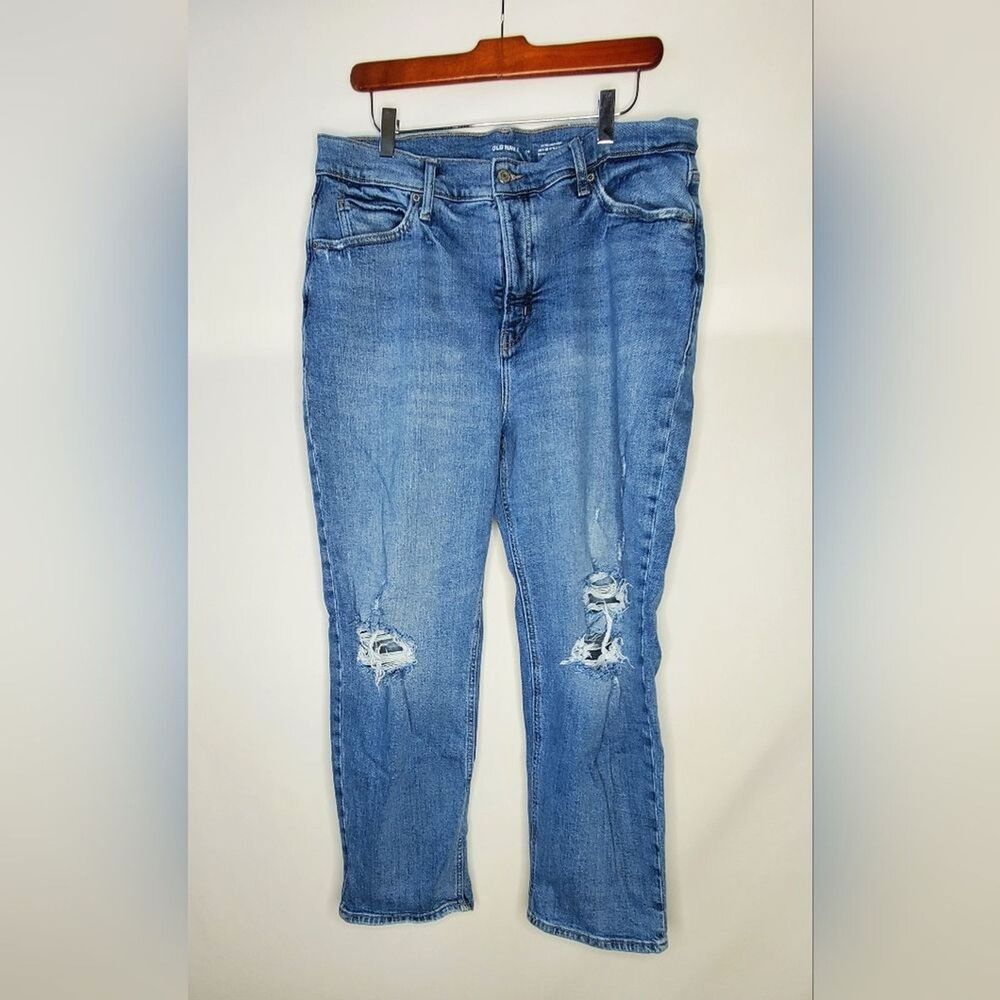 Women's Old Navy Extra High-Rise Sky-Hi Straight Distressed Jeans Size 14 Casual